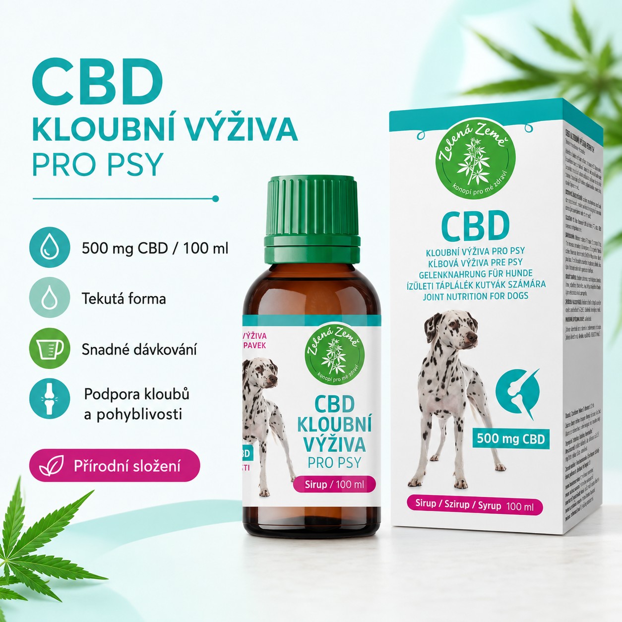 Zelená země CBD kloubní výživa pro psy ve formě sirupu 100 ml